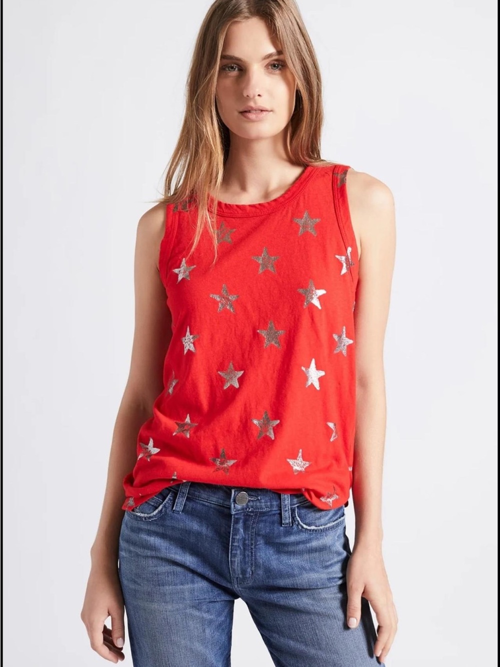 Current/Elliott Red Tank Top with Silver Star Print